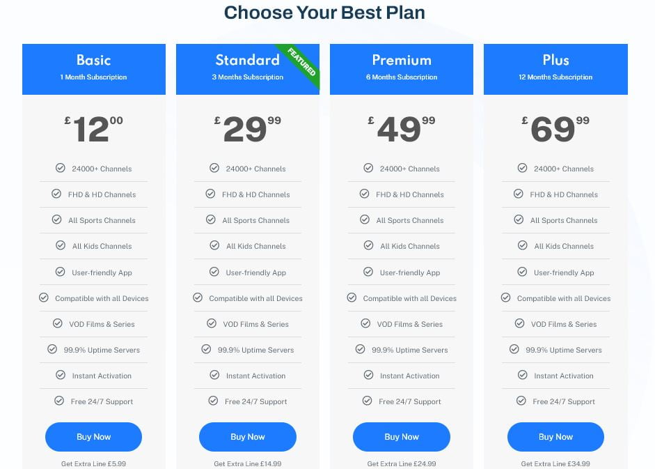 SkymediaUK IPTV Subscription Plans